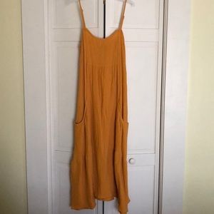 Golden yellow long linen dress